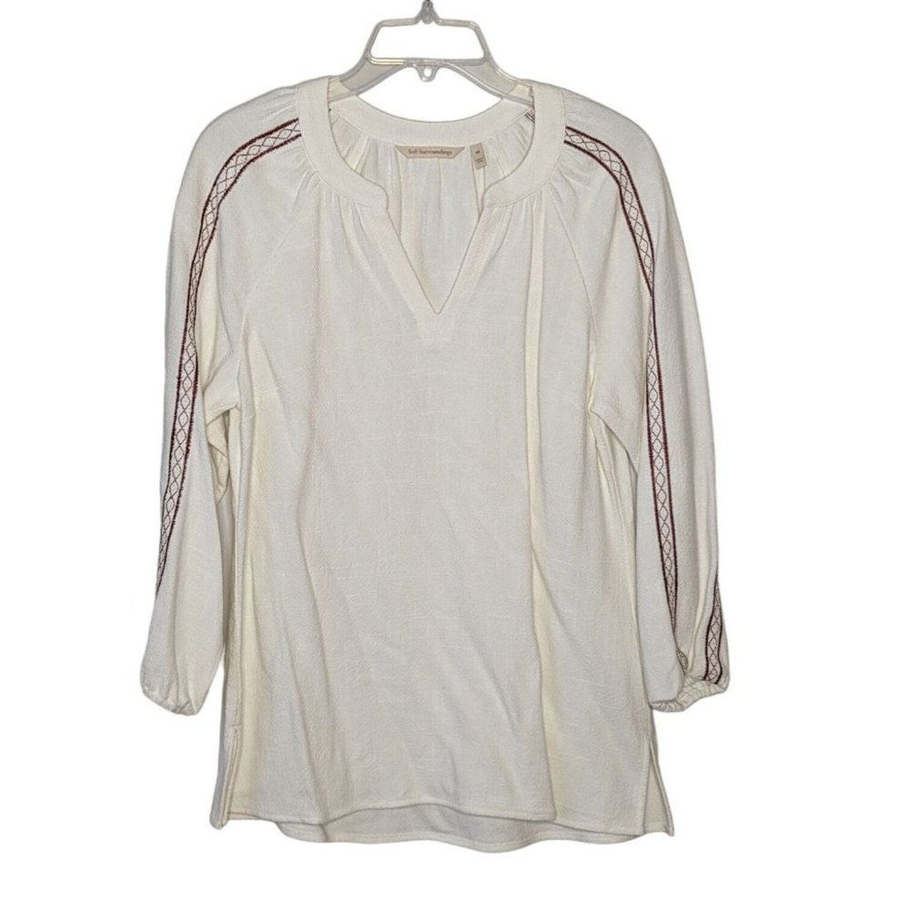 Soft Surroundings embroidered Sleeves V neck white Peasant Bohemian Tunic XS